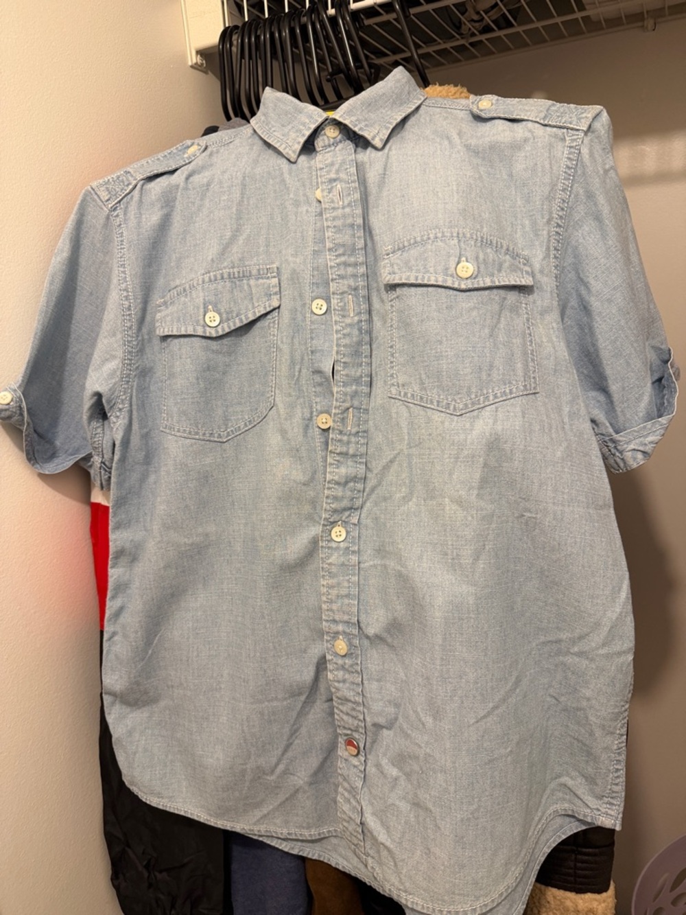 Tommy Hilfiger Light Blue Short-Sleeve Denim Button-Down Shirt